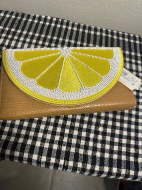 Yellow Citrus Embellished Clutch Style Jewelry Bag for traveling. NWT